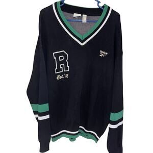 Reebok x Forever 21 varsity V-neck sweater black green est. ‘58 (size XXL)